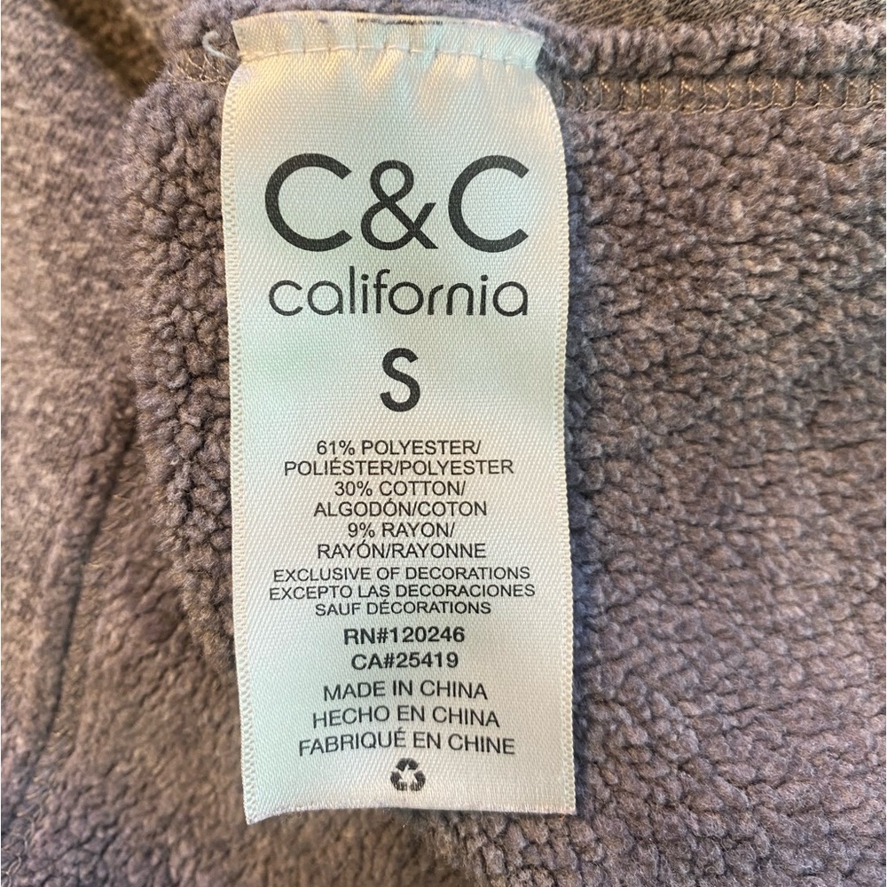 C&C California Grey Fleece Hoodie Size Small - Picture 11 of 11